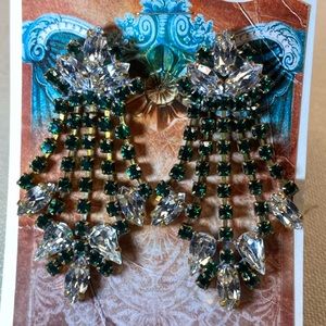 Vintage Emerald Swarovski Rhinestone Earrings